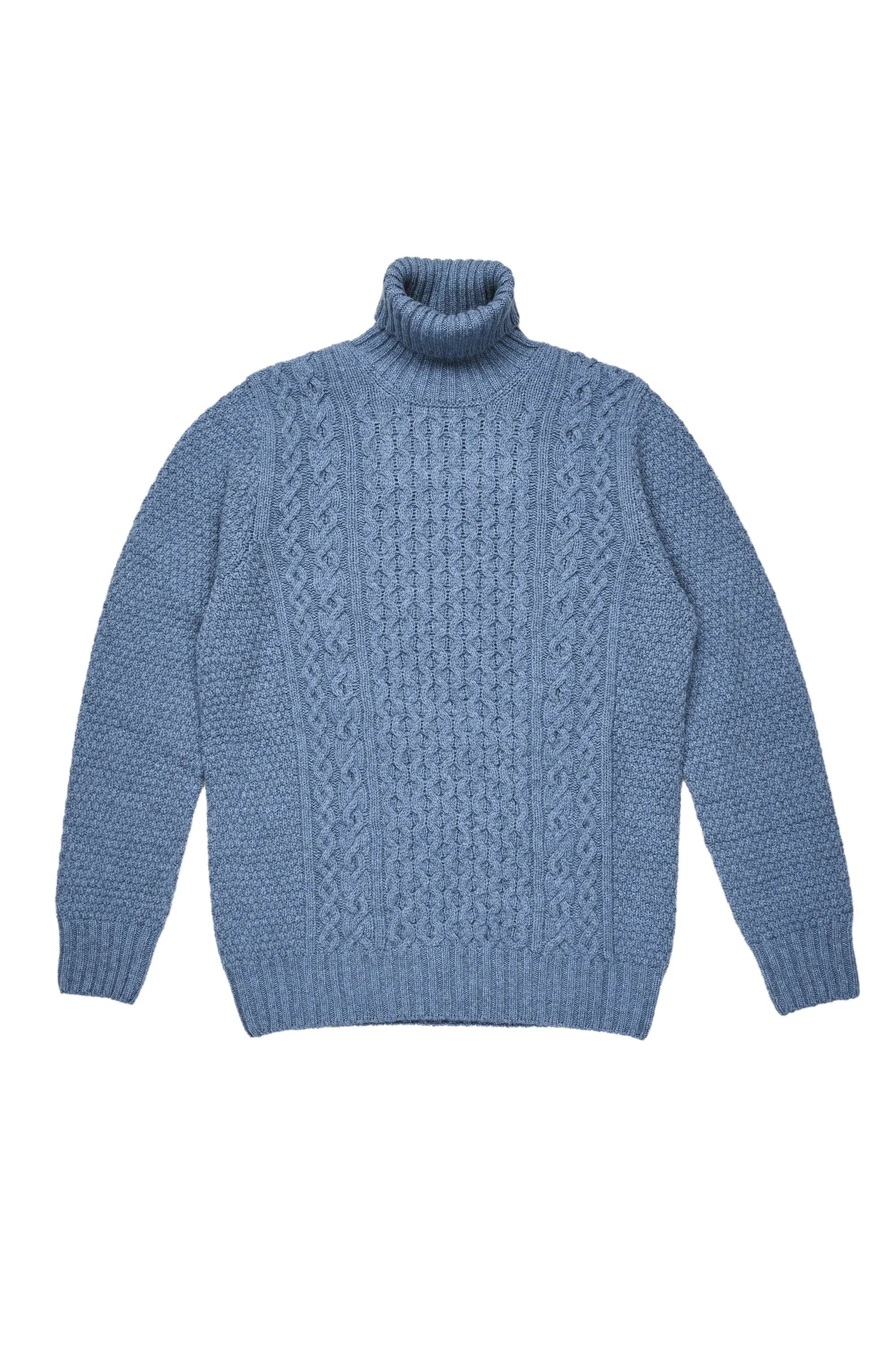 Drumohr Denim Cableknit Lambswool Turtleneck Sweater