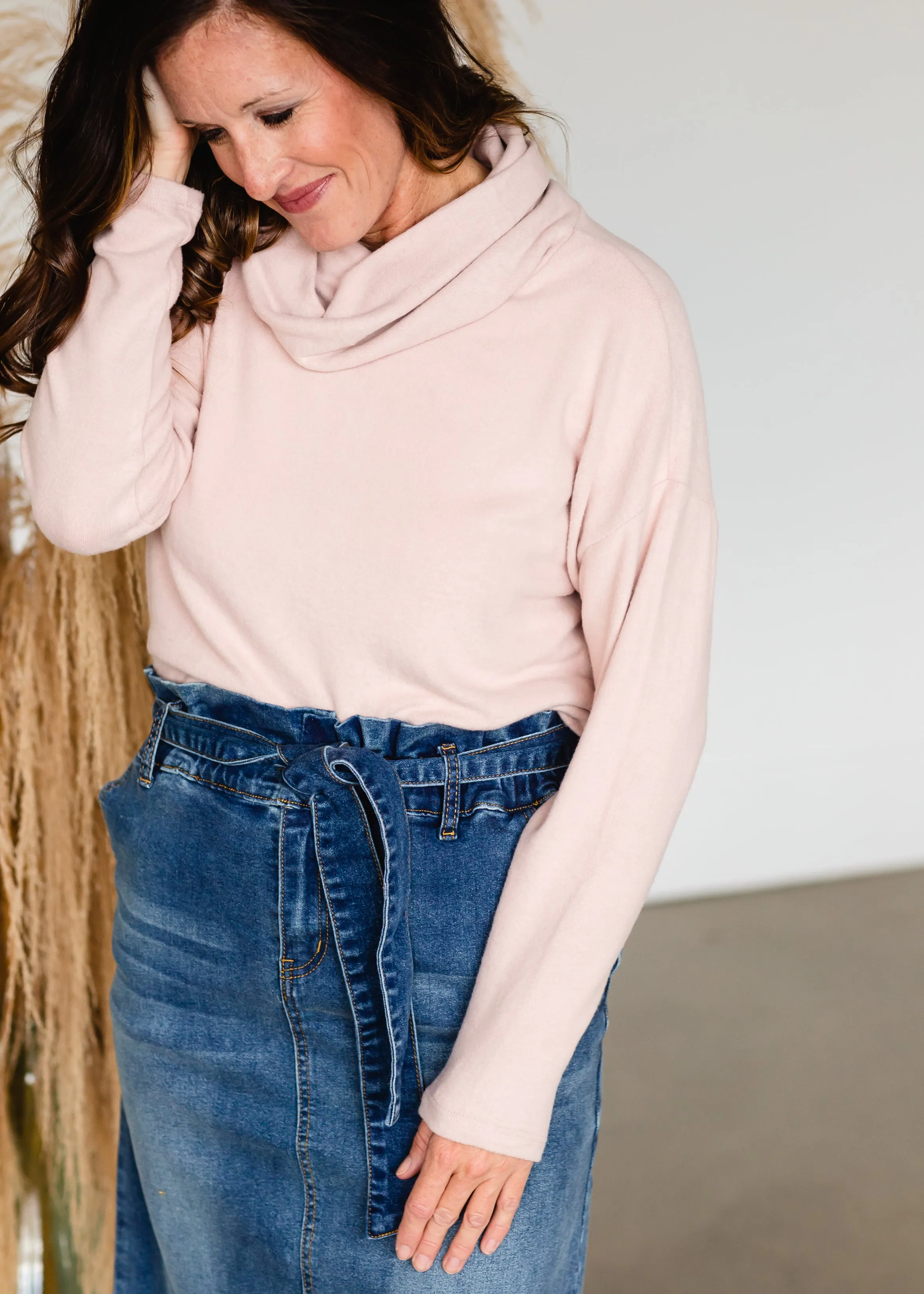 Dusty Rose Turtleneck Knit Top