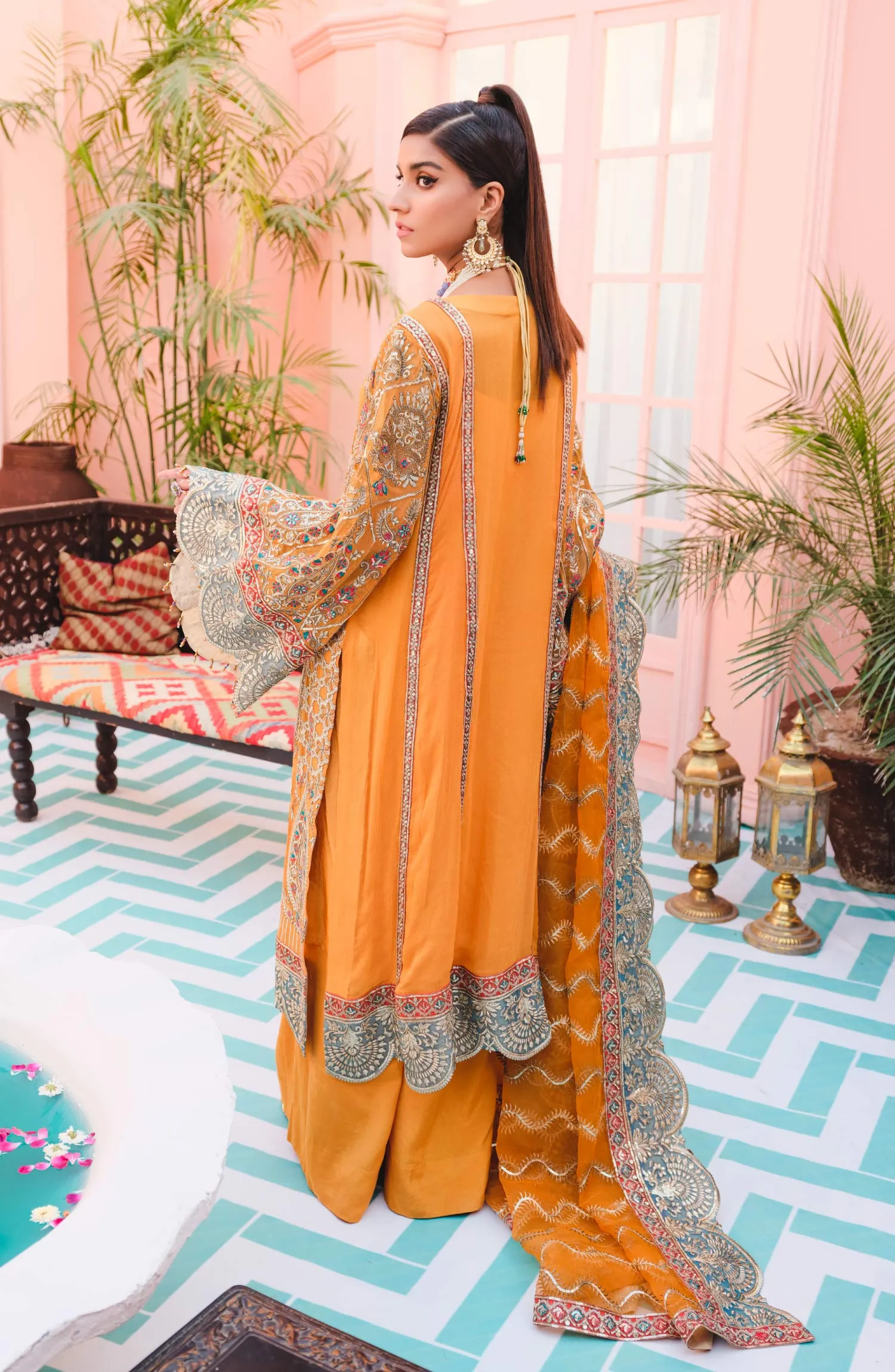 Elegant Fancy Kameez Salwar in Orange Shade #PF379