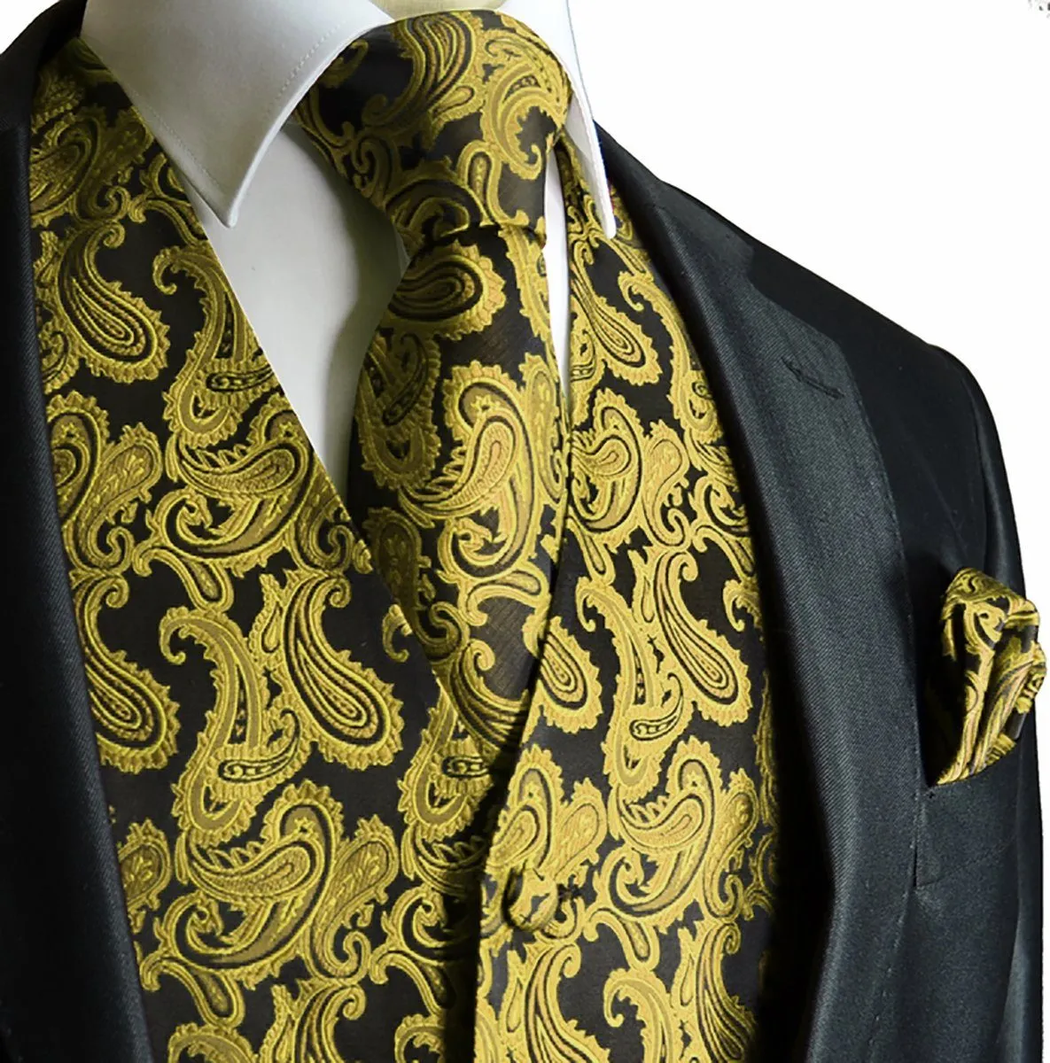 Elegant Green and Black Paisley Tuxedo Vest Set