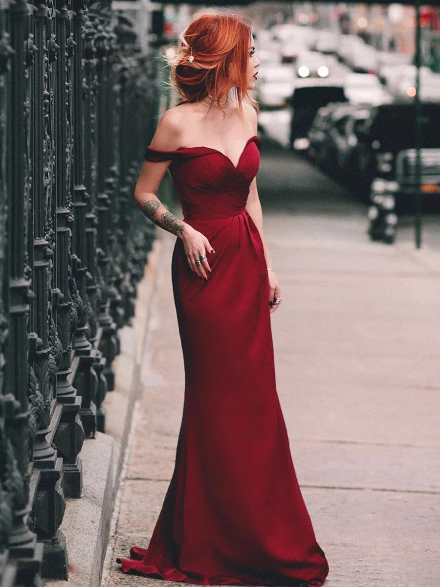 Elegant Off Shoulder Mermaid Burgundy Long Prom, Mermaid Burgundy Formal, Off Shoulder Burgundy Evening