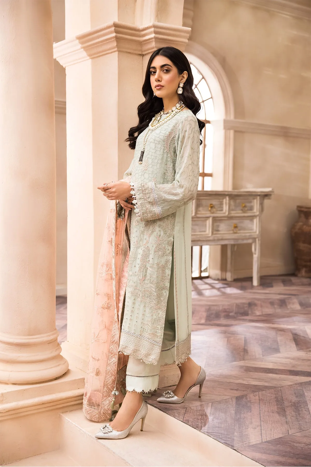 Embroidered Pakistani Dress in Light Mint Shade #PF443