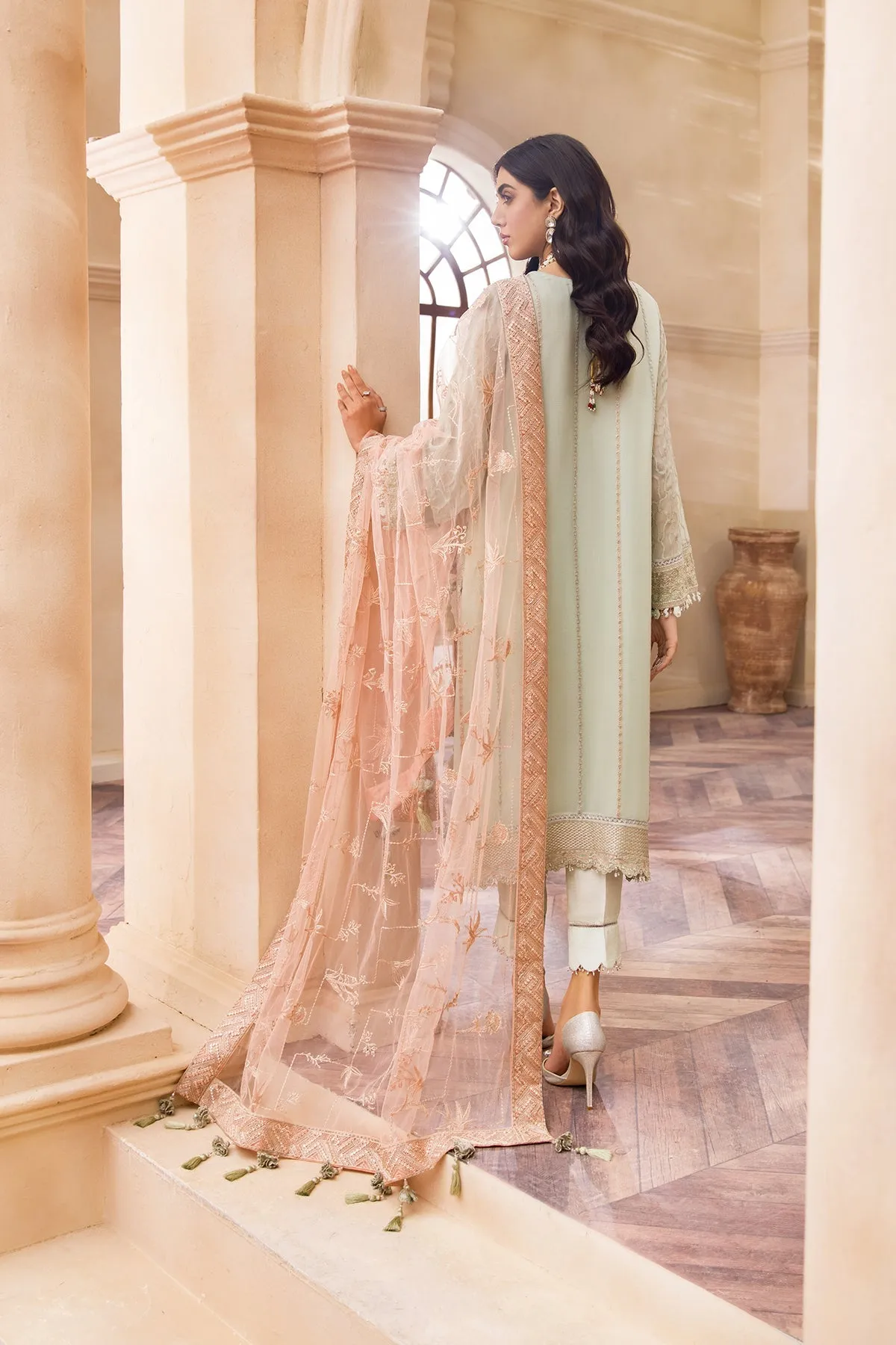 Embroidered Pakistani Dress in Light Mint Shade #PF443