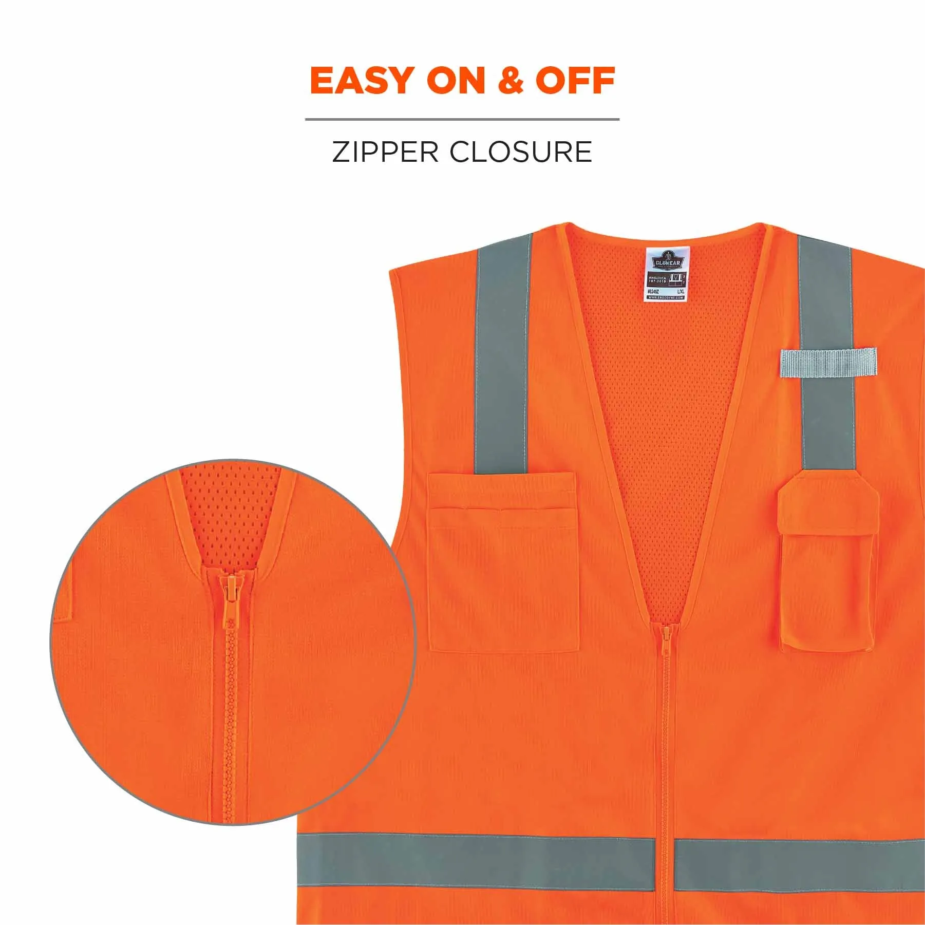 Ergodyne 24514 8249Z-S L Orange Class 2 Economy Surveyors Vest - Single Size