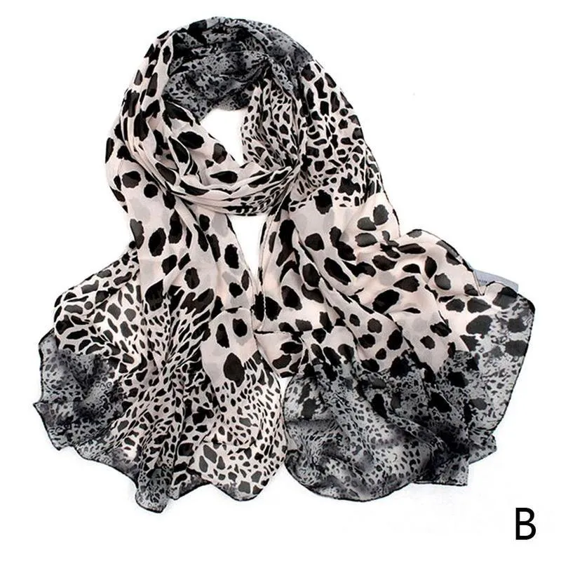 Fashion Leopard Scarf New Korean Fashion Chiffon Scarf Wrap Shawl Stole Scarves Wraps For Women Elegant Long Neck Large Scarf