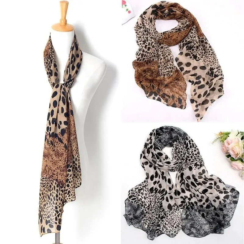 Fashion Leopard Scarf New Korean Fashion Chiffon Scarf Wrap Shawl Stole Scarves Wraps For Women Elegant Long Neck Large Scarf