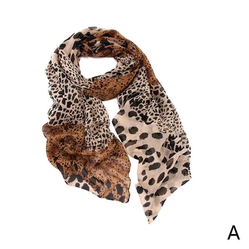 Fashion Leopard Scarf New Korean Fashion Chiffon Scarf Wrap Shawl Stole Scarves Wraps For Women Elegant Long Neck Large Scarf