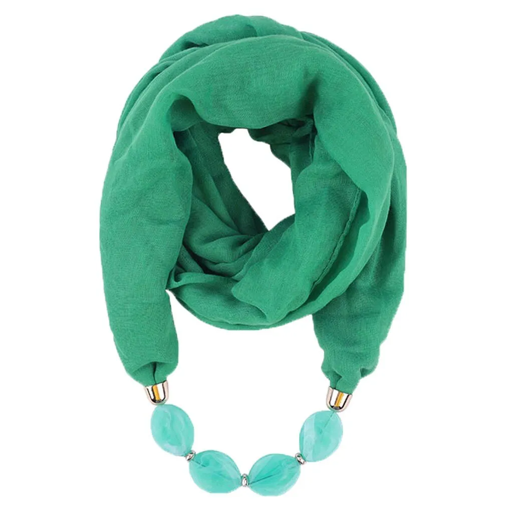 Fashion Scarf Ethnic Cotton Linen Solid Collar Tassel Gorgeous Beaded Pendants Jewelry Necklace Scarf Women Shawl Scarves