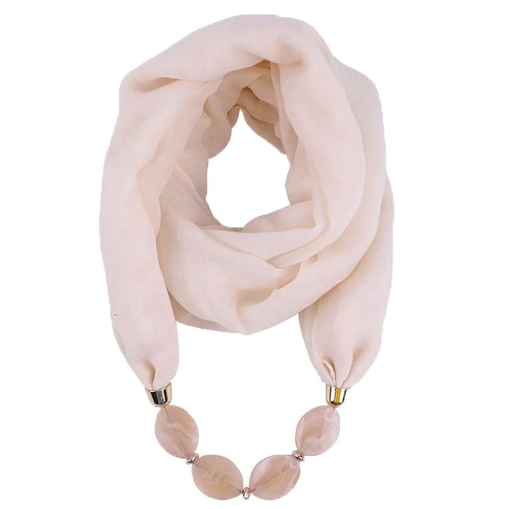 Fashion Scarf Ethnic Cotton Linen Solid Collar Tassel Gorgeous Beaded Pendants Jewelry Necklace Scarf Women Shawl Scarves