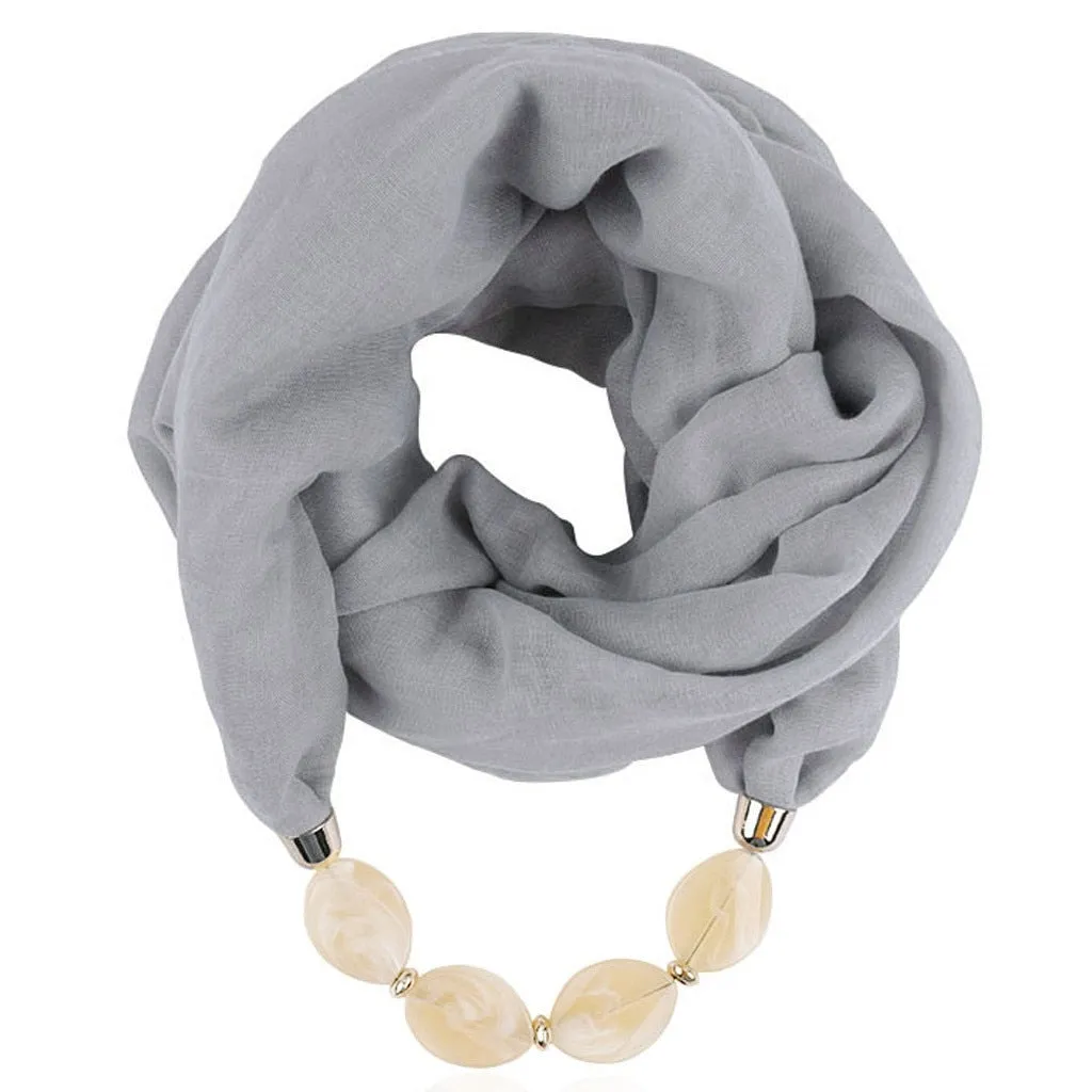 Fashion Scarf Ethnic Cotton Linen Solid Collar Tassel Gorgeous Beaded Pendants Jewelry Necklace Scarf Women Shawl Scarves