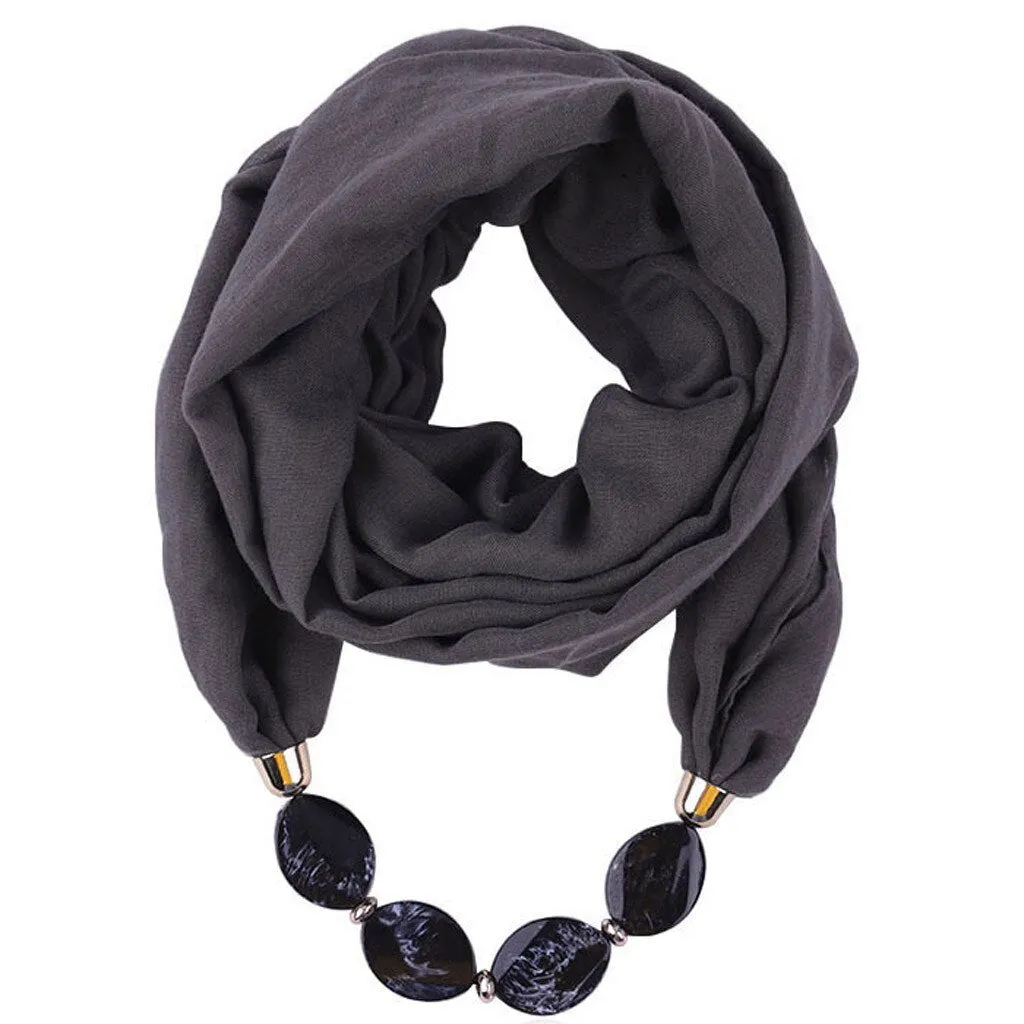 Fashion Scarf Ethnic Cotton Linen Solid Collar Tassel Gorgeous Beaded Pendants Jewelry Necklace Scarf Women Shawl Scarves