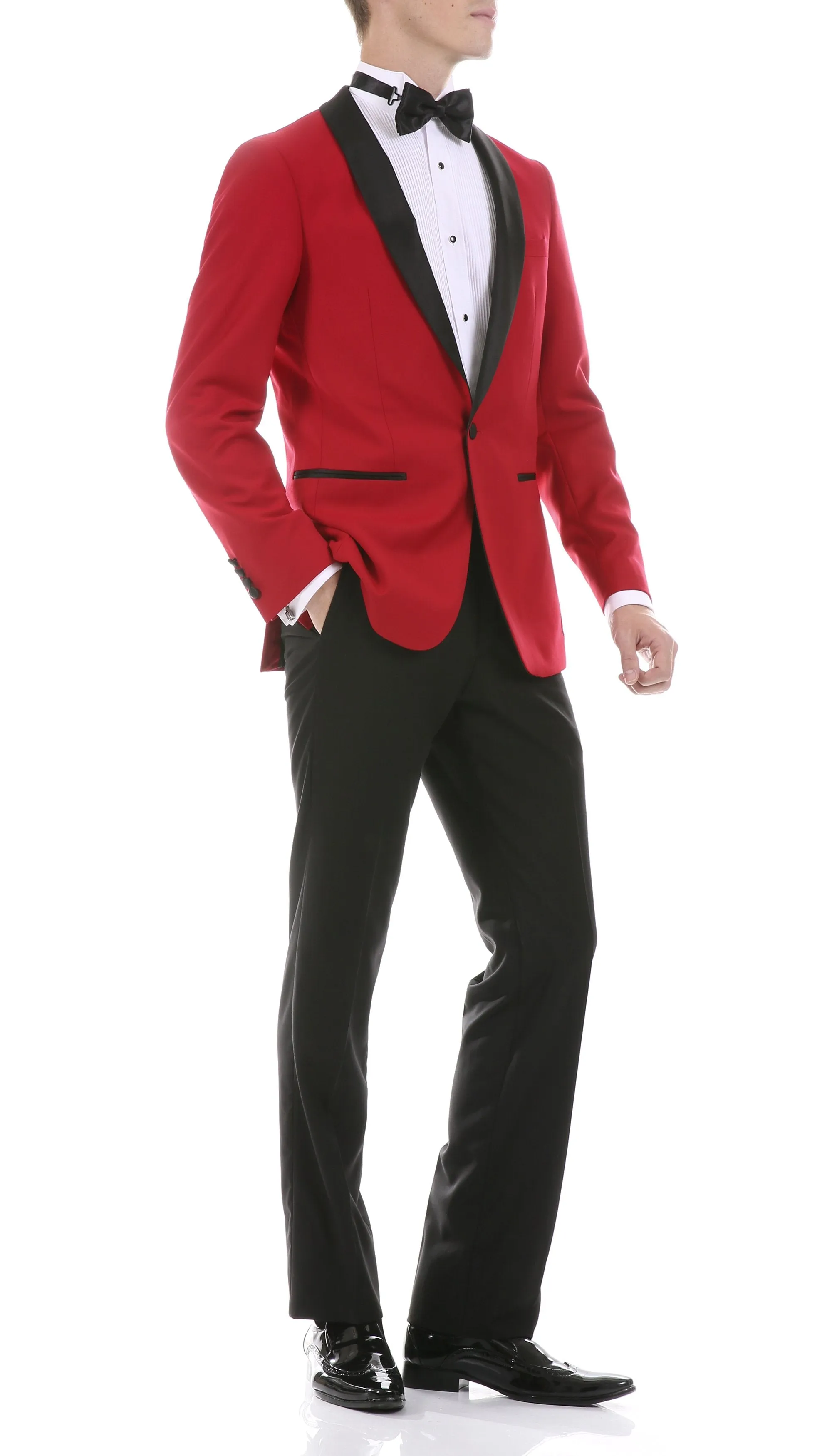 Ferrecci Men's Reno Red/Black Slim Fit Shawl Lapel 2 Piece Tuxedo Suit Set