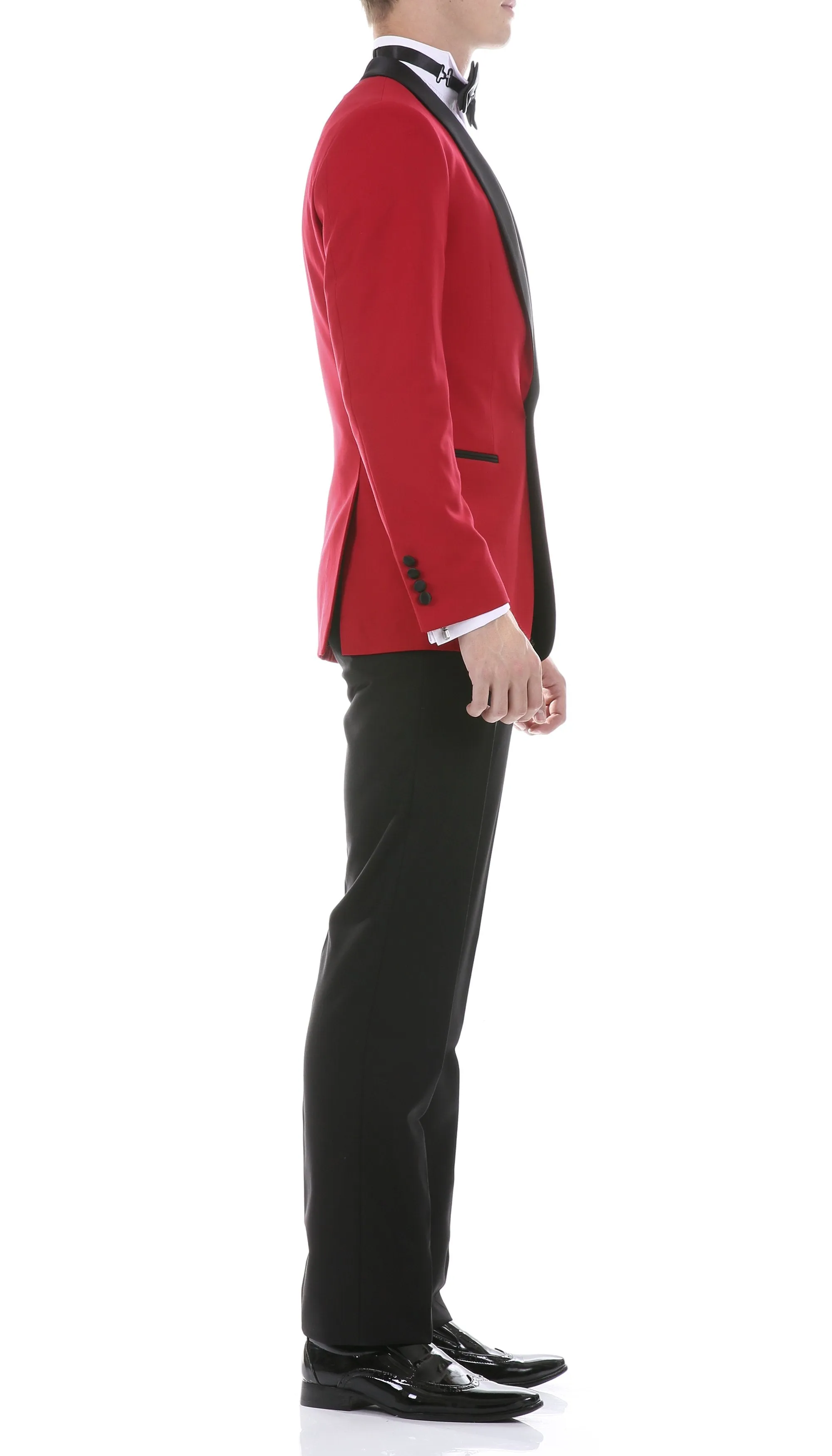 Ferrecci Men's Reno Red/Black Slim Fit Shawl Lapel 2 Piece Tuxedo Suit Set