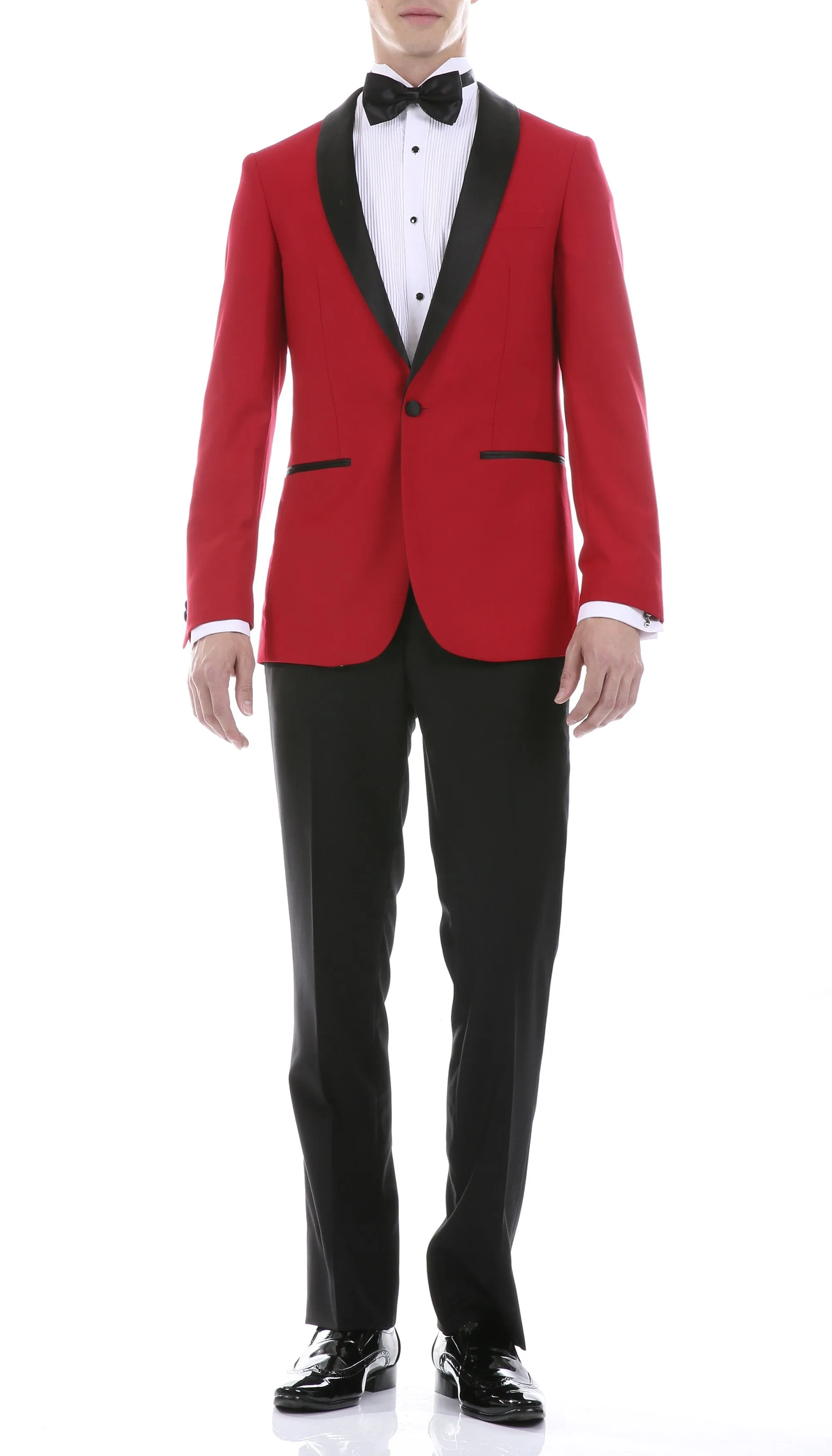 Ferrecci Men's Reno Red/Black Slim Fit Shawl Lapel 2 Piece Tuxedo Suit Set