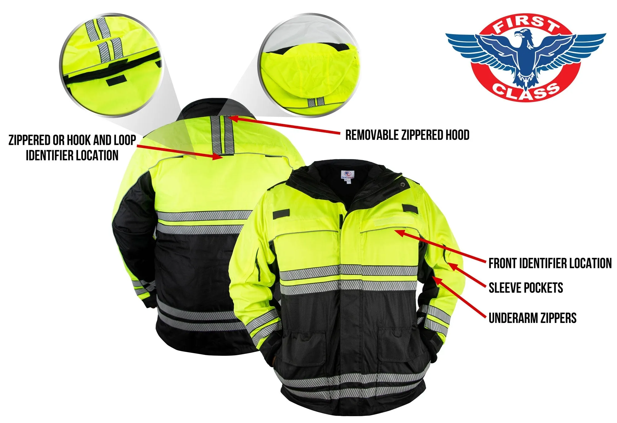 First Class High Visibility Waterproof Parkas with Reflective Striping