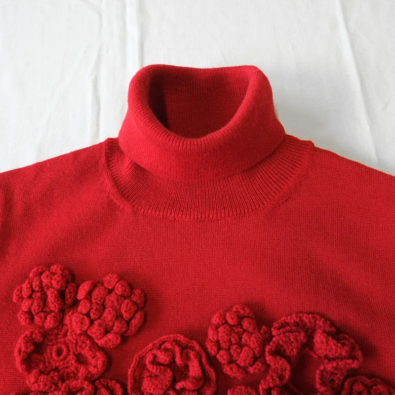 floral crochet turtleneck sweater