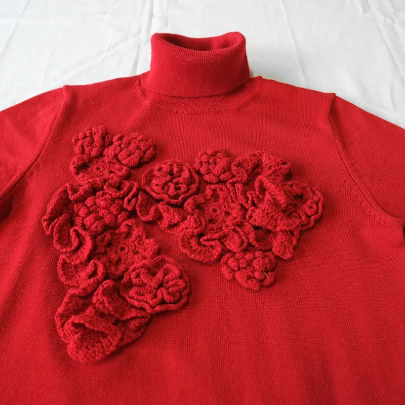 floral crochet turtleneck sweater