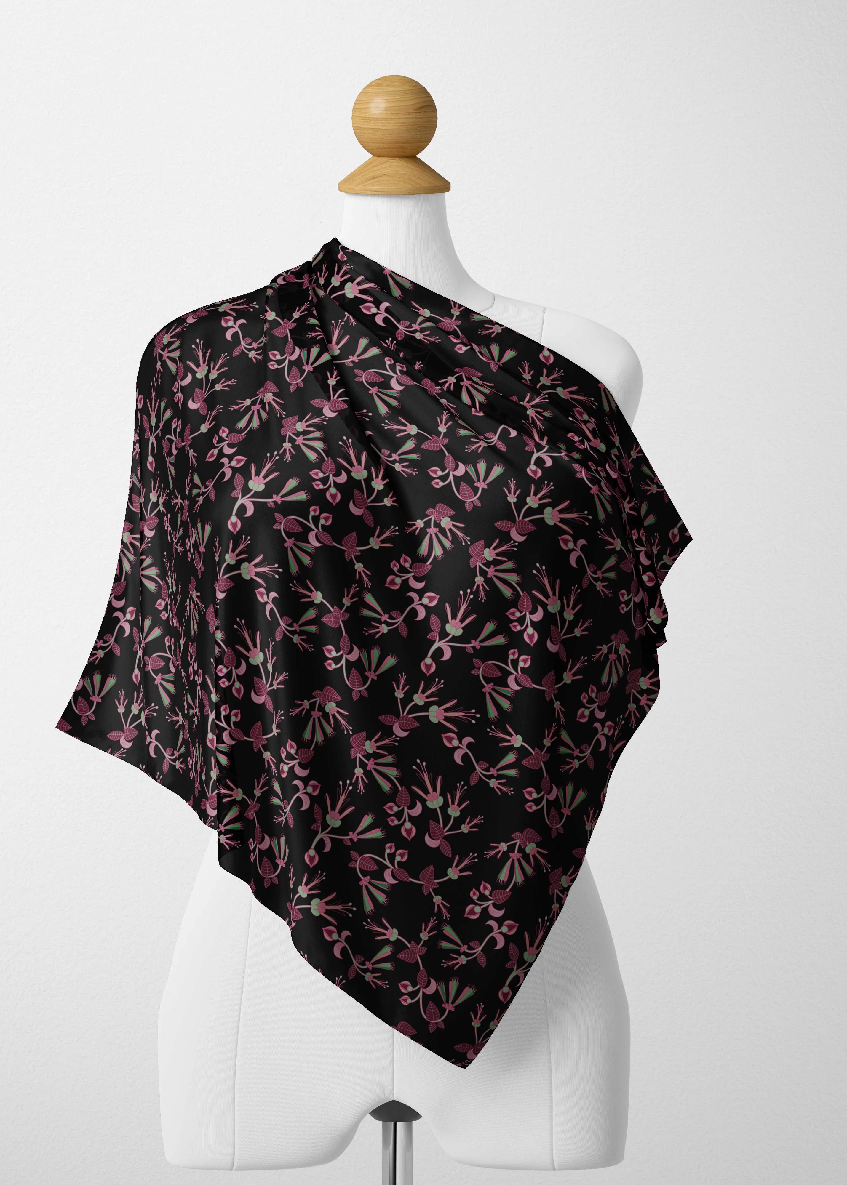 Floral Green Black Satin Shawl