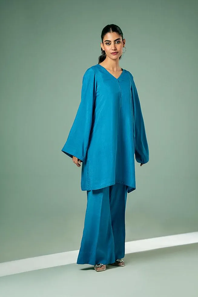 FOZIA KHALID  - Cyan Blue Co-ord Set - PK Silk - 2 Piece