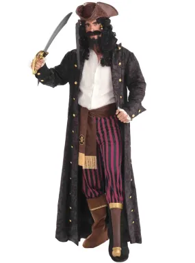 Full Length Deluxe Mens Black Pirate Captain Costume Coat