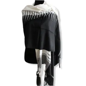 Geometric Handwoven Shawl - White & Black