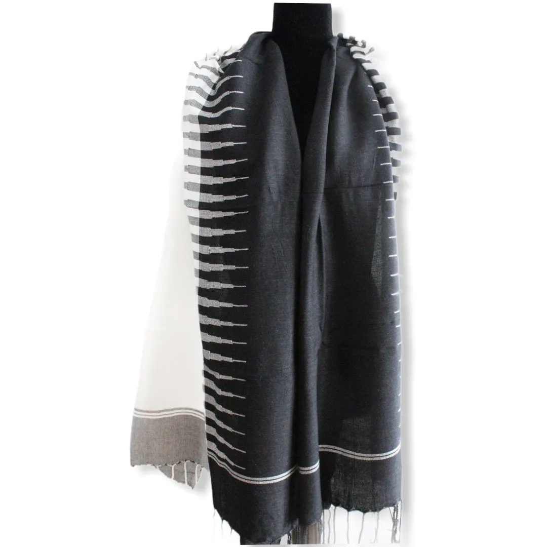 Geometric Handwoven Shawl - White & Black