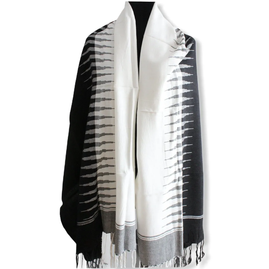 Geometric Handwoven Shawl - White & Black