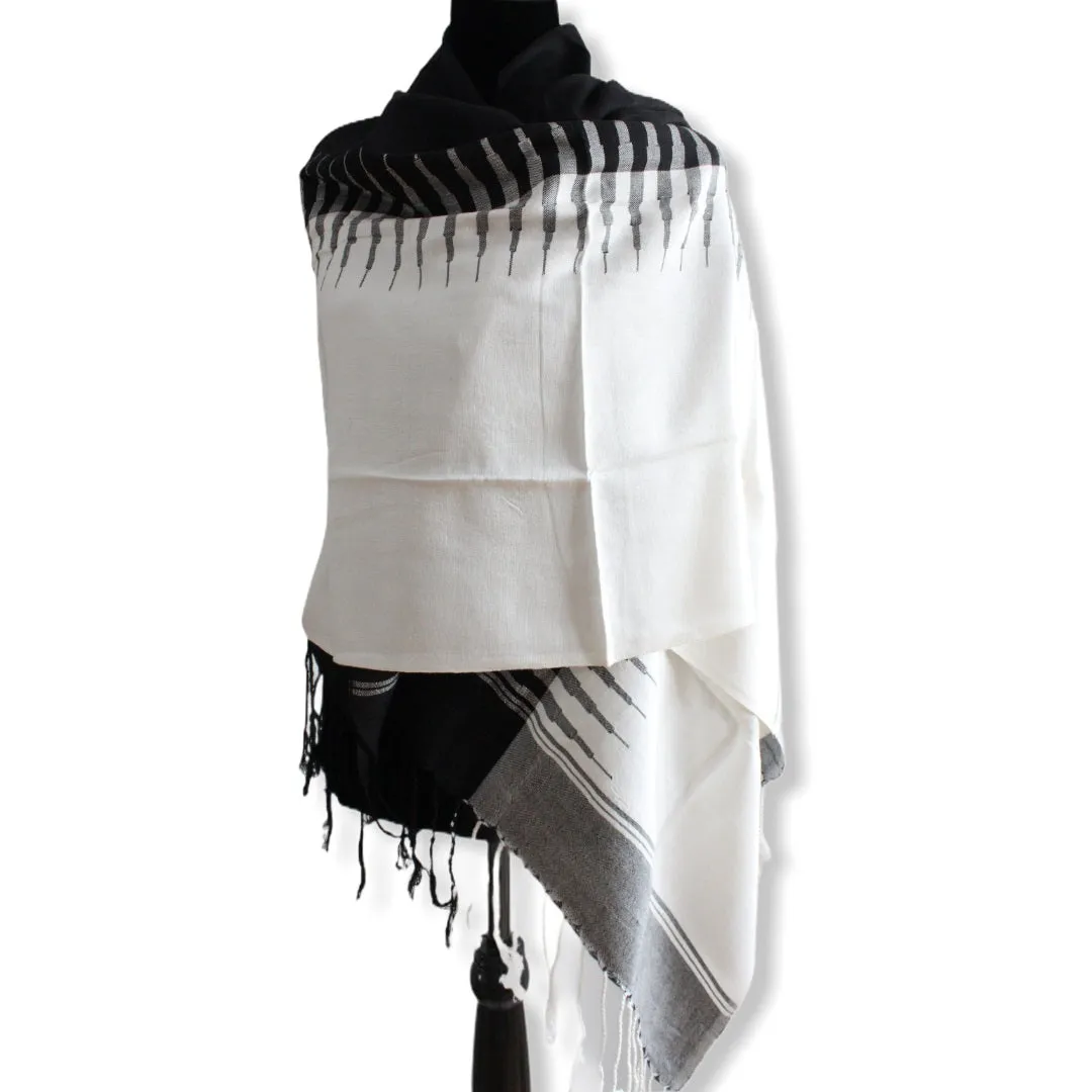 Geometric Handwoven Shawl - White & Black