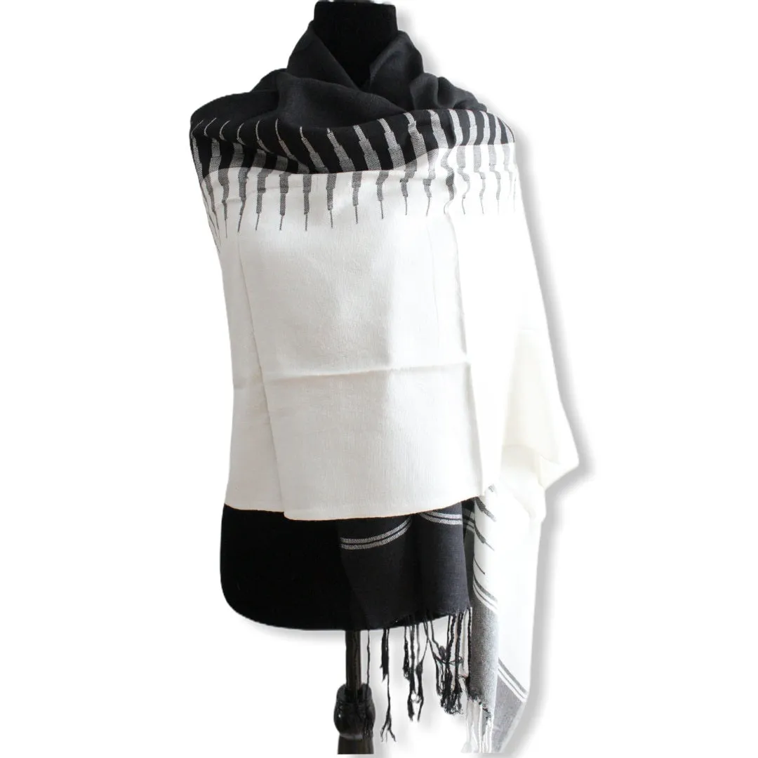 Geometric Handwoven Shawl - White & Black