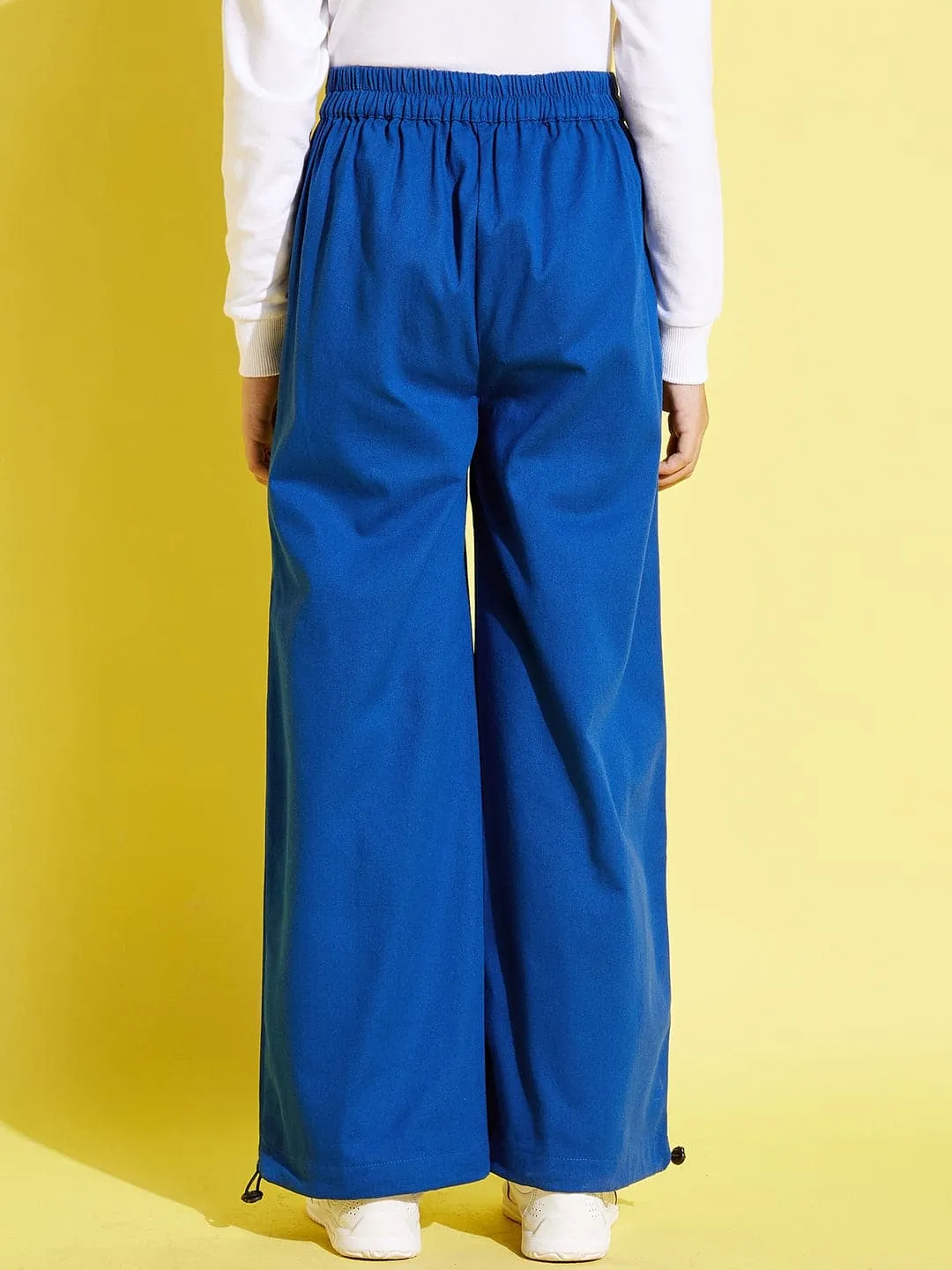 Girls Blue Pull Hem Twill Joggers