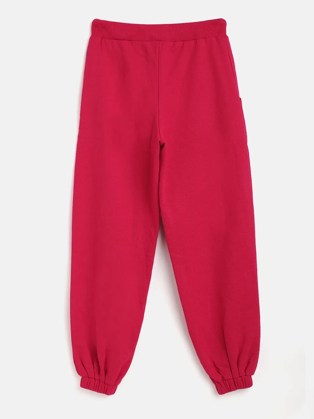 Girls Fuchsia Terry Basic Drawstring Joggers