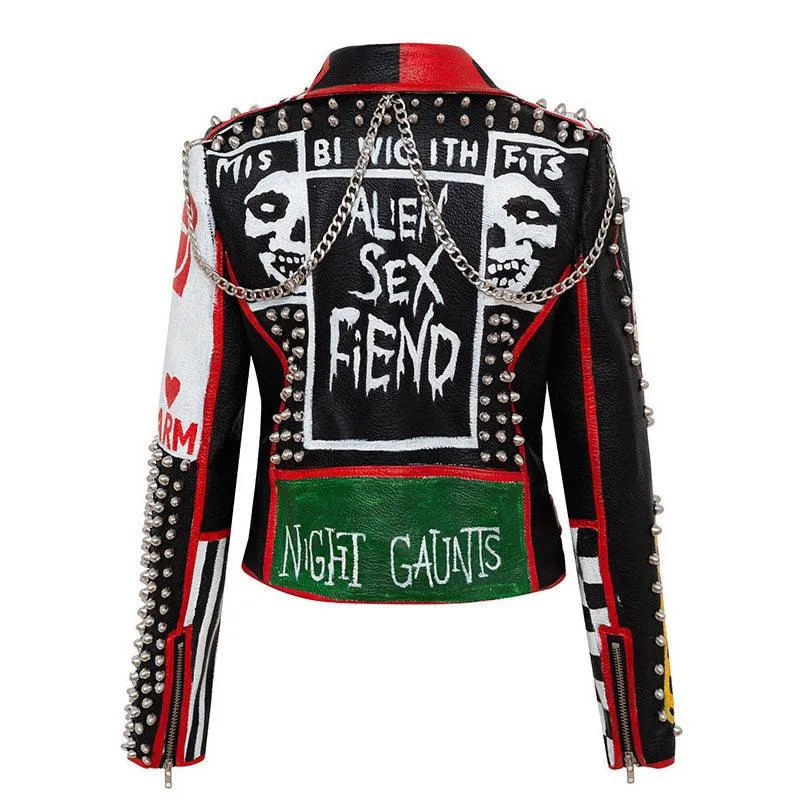 Graffiti Faux Leather Jacket Cropped Moto-Good Sex