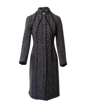 Grey Mohair Wool Coat with Mandarin Collar and Textured Surface