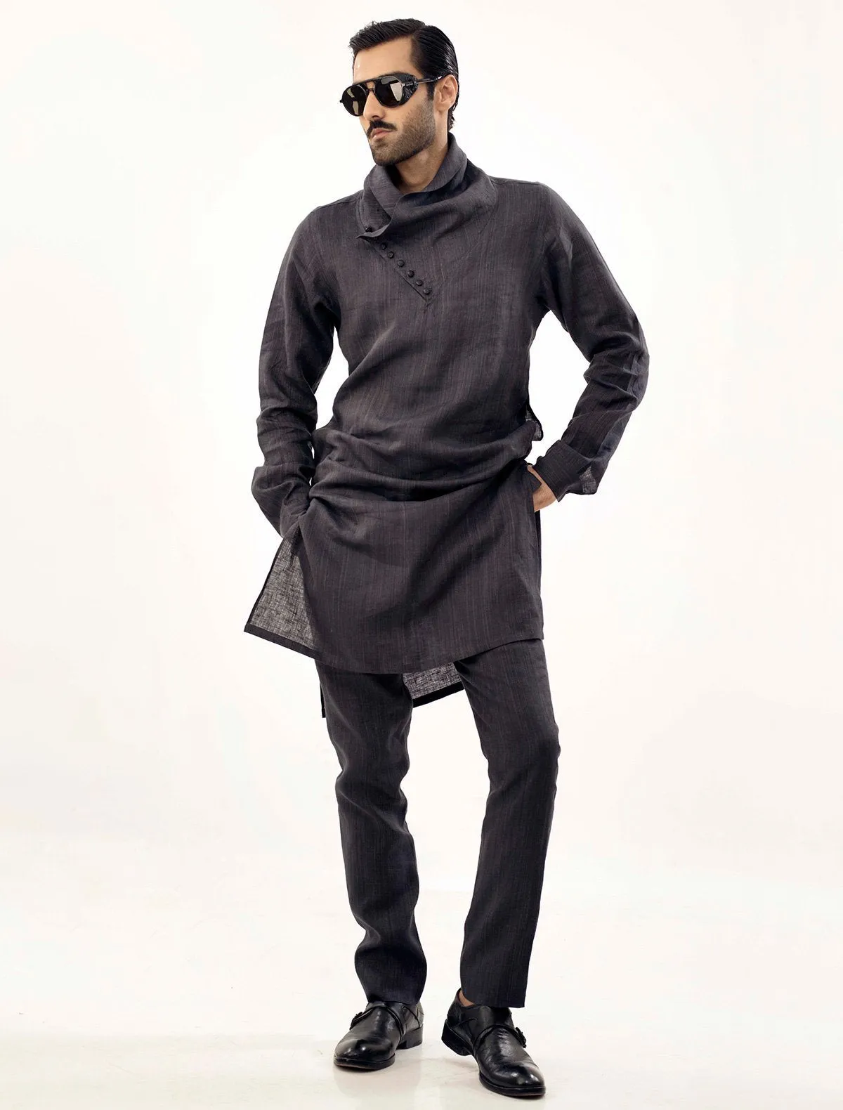 GREY TEXTURED KURTA