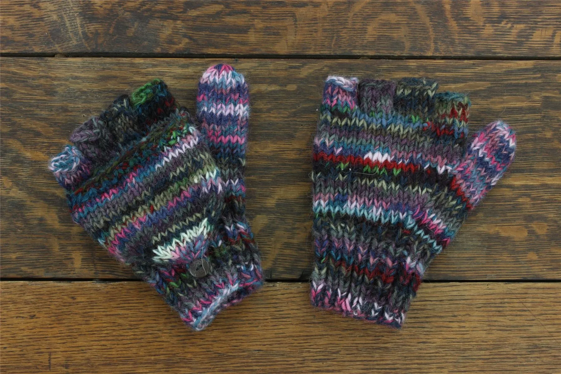 Hand Knitted Wool Shooter Gloves - SD Purple Mix