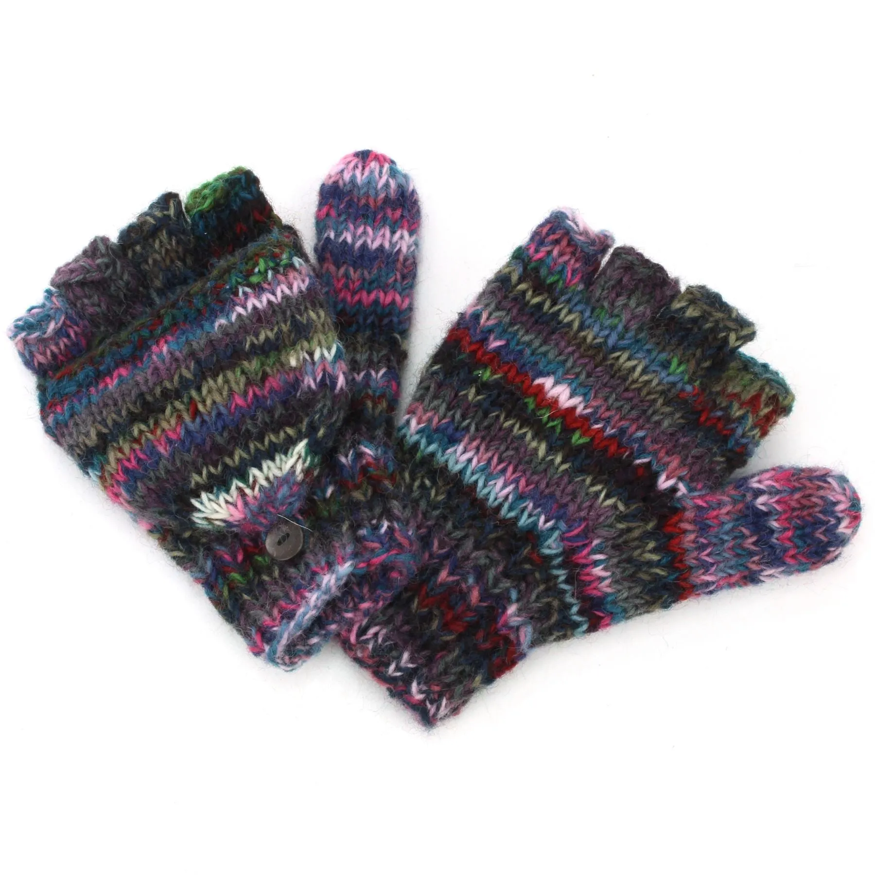 Hand Knitted Wool Shooter Gloves - SD Purple Mix