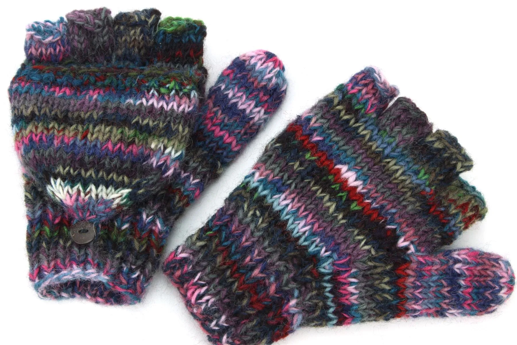 Hand Knitted Wool Shooter Gloves - SD Purple Mix