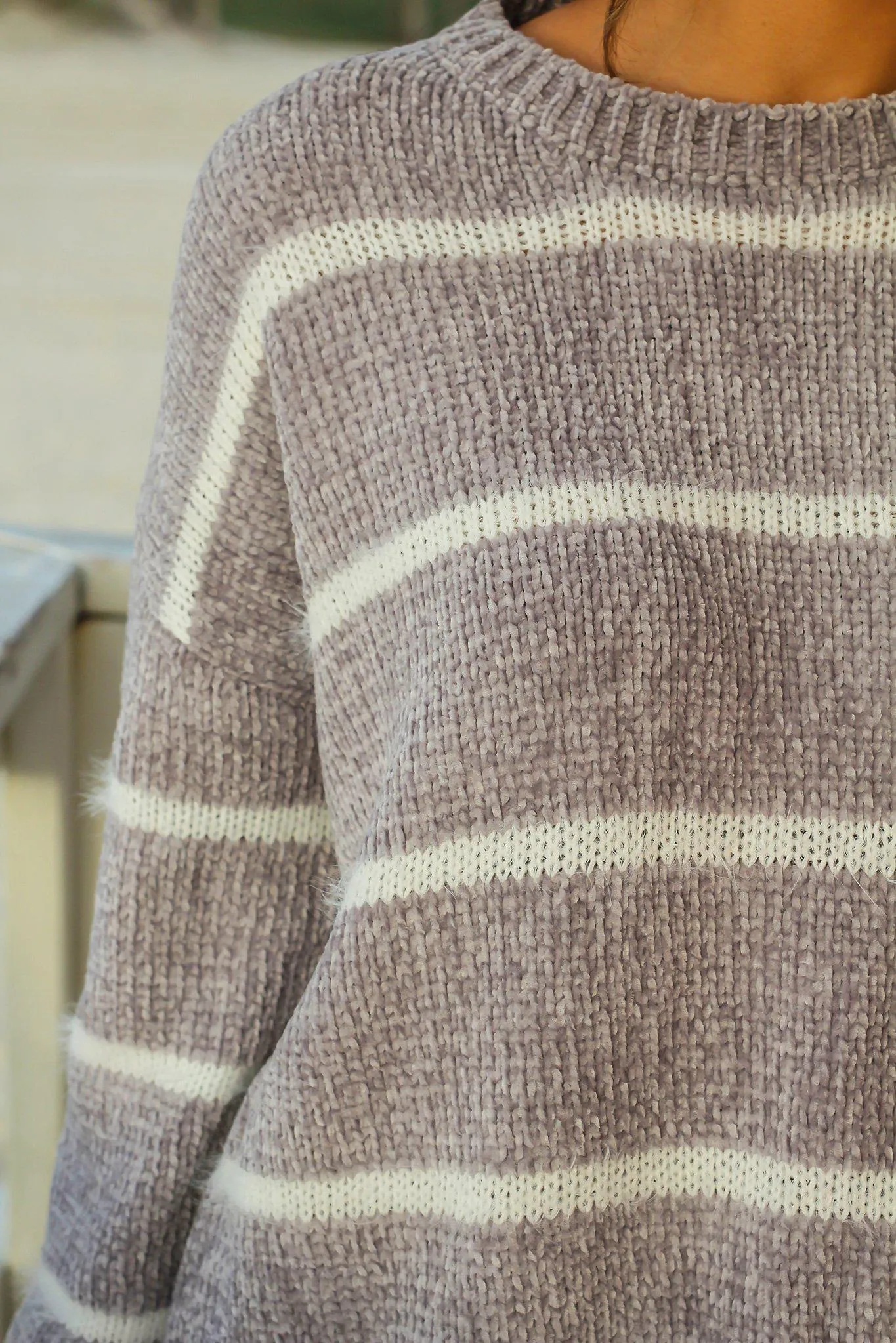 Heather Gray Knit Striped Sweater