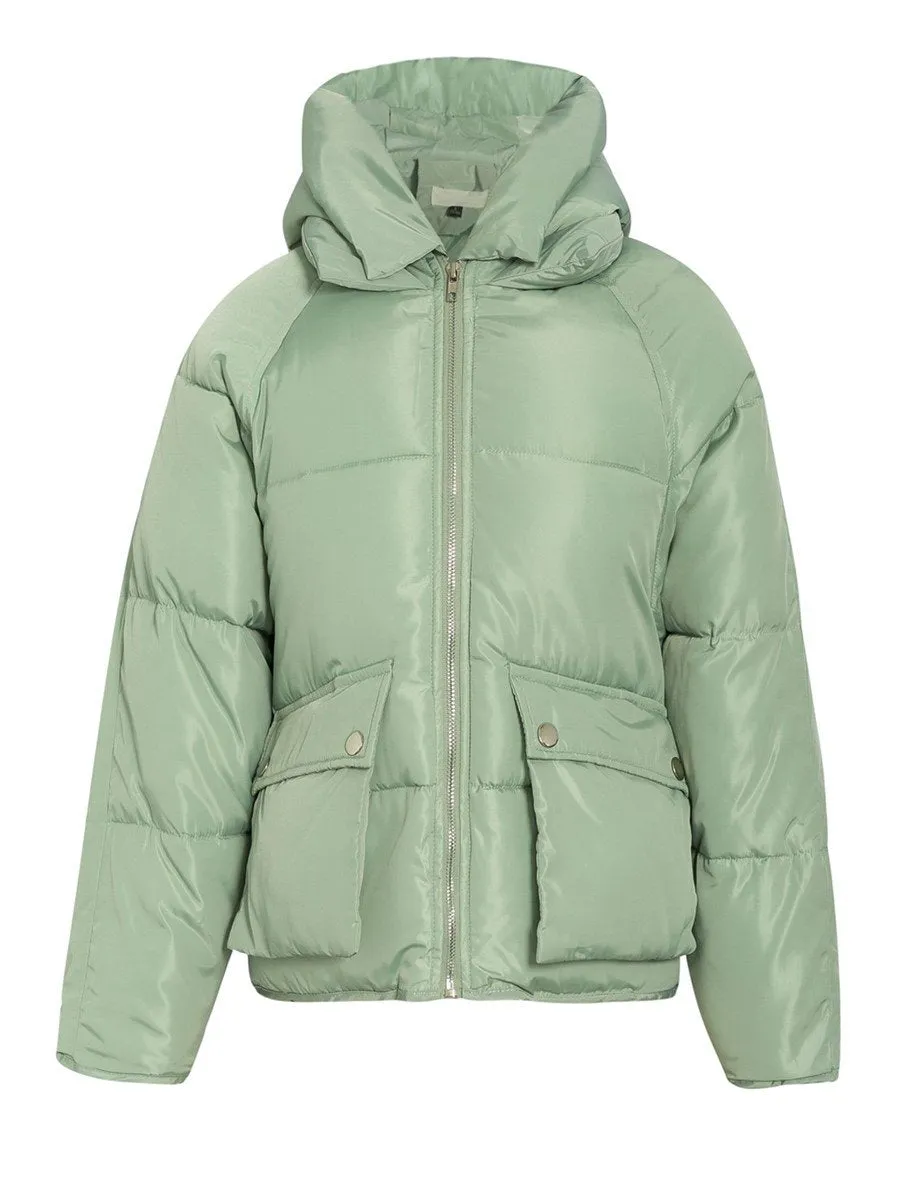 Here Comes Solo Solid Color Puffer Jacket - Multicolor