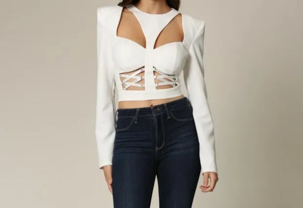 Hilary Banks White Cutout Blazer