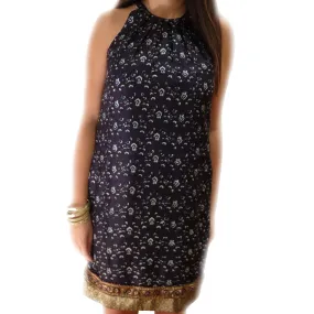 Indigo Zari Silk Print Sleeveless Dress