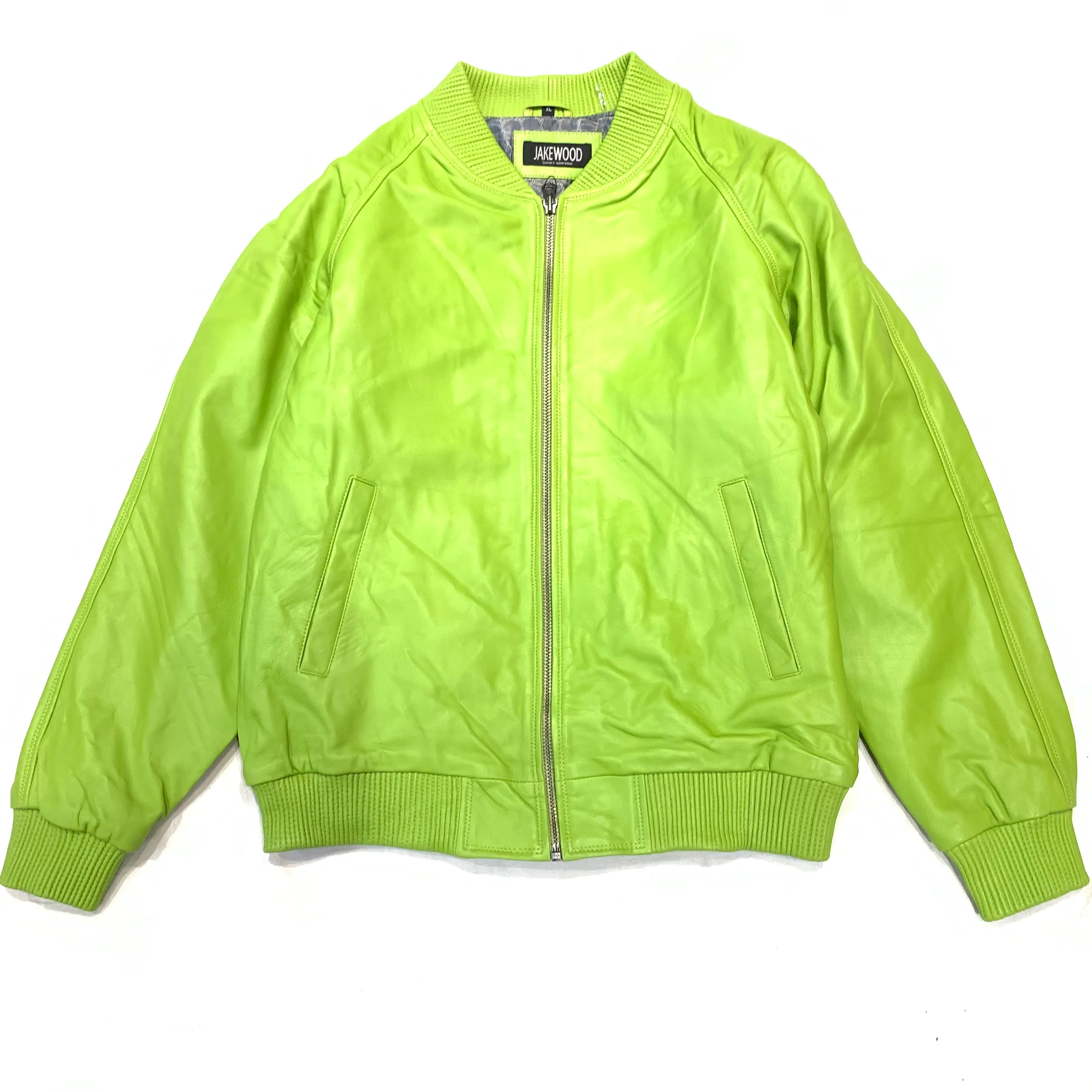 Jakewood Lime Green Lambskin Varsity Jacket