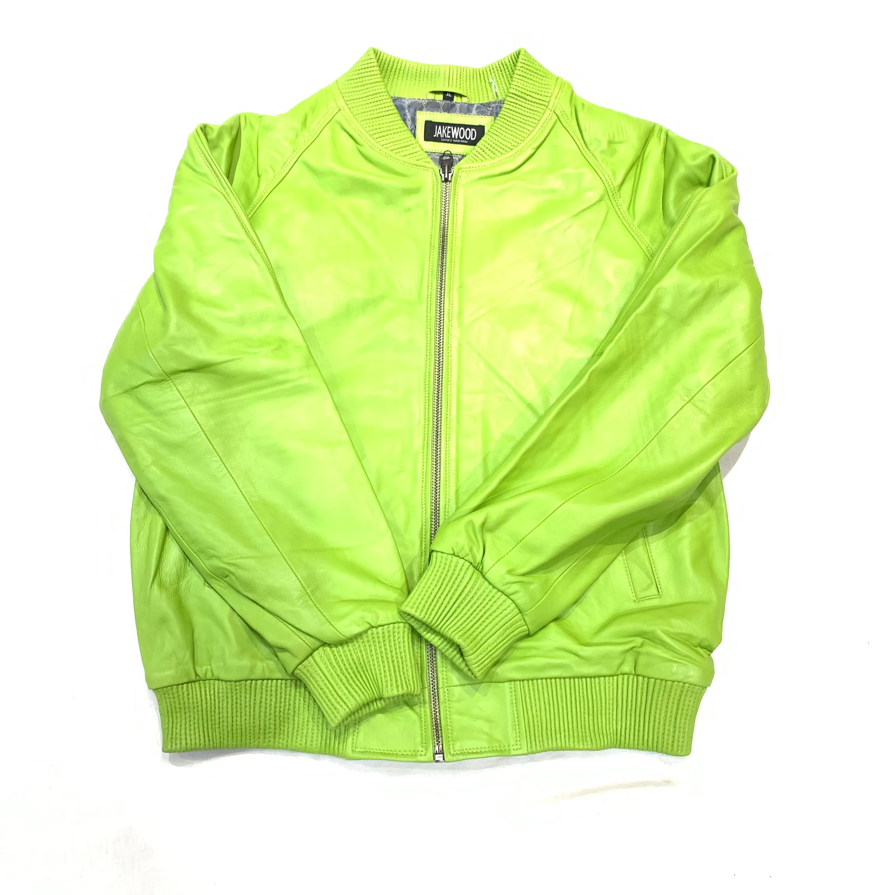 Jakewood Lime Green Lambskin Varsity Jacket