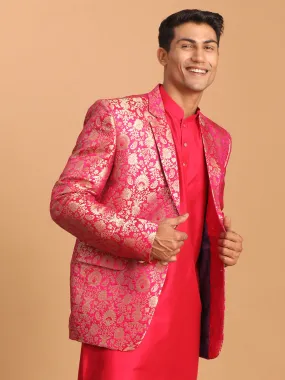 Jashvi Men's Valentino Pink Jacquard Silk Blend Blend Blazer