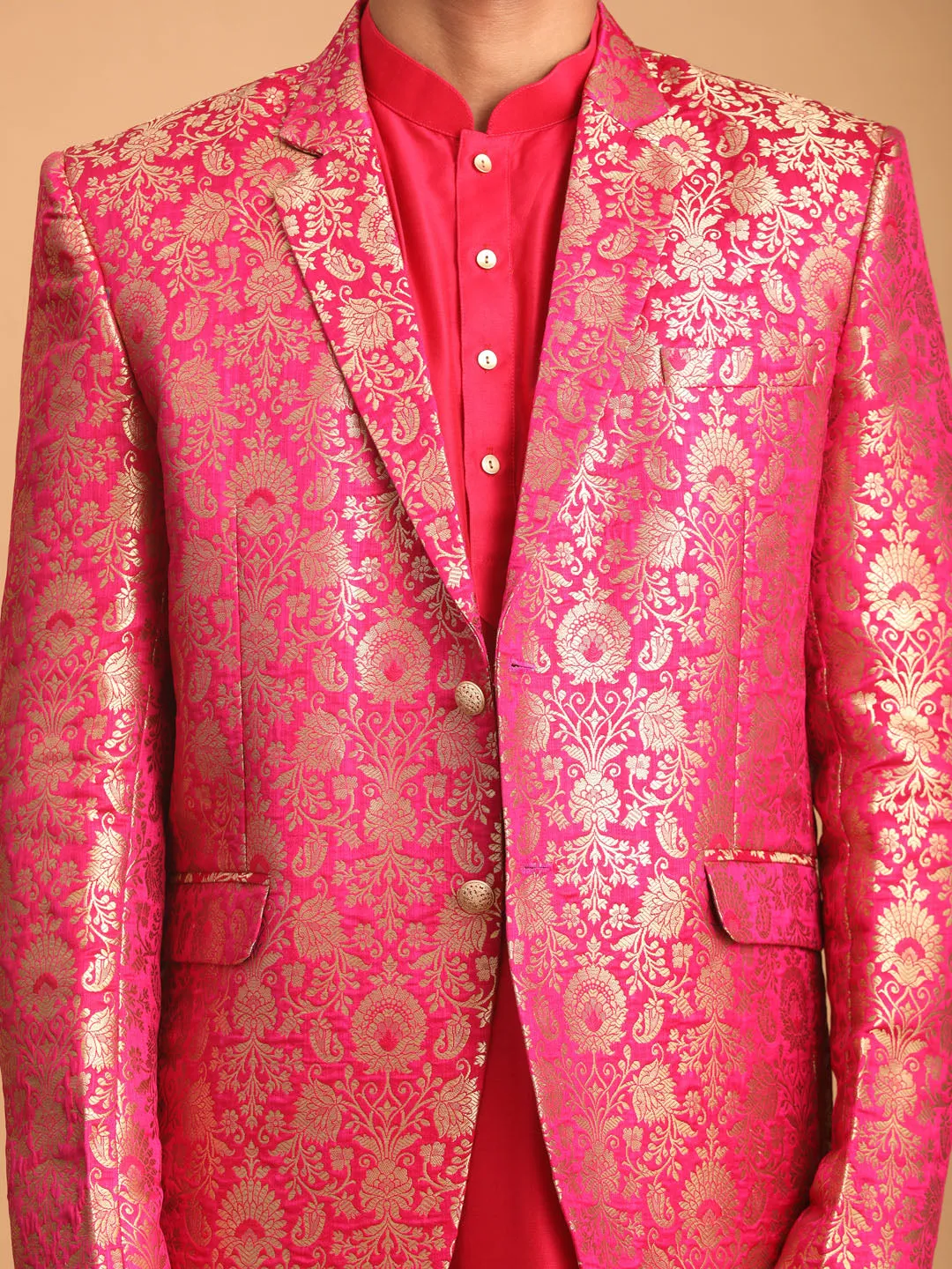 Jashvi Men's Valentino Pink Jacquard Silk Blend Blend Blazer