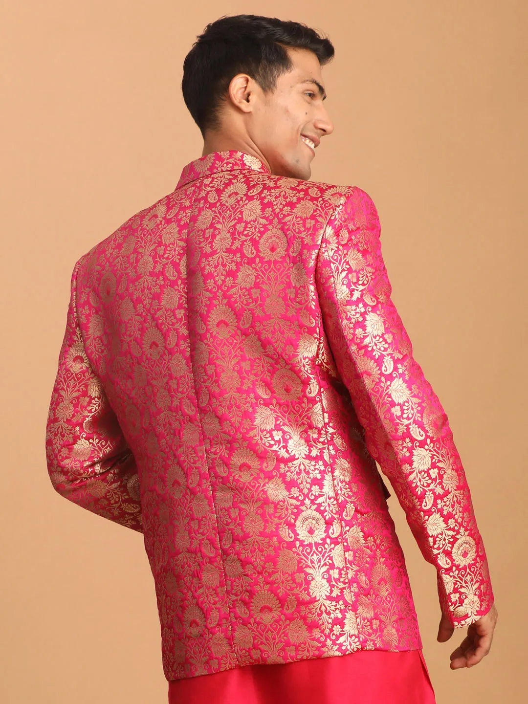 Jashvi Men's Valentino Pink Jacquard Silk Blend Blend Blazer