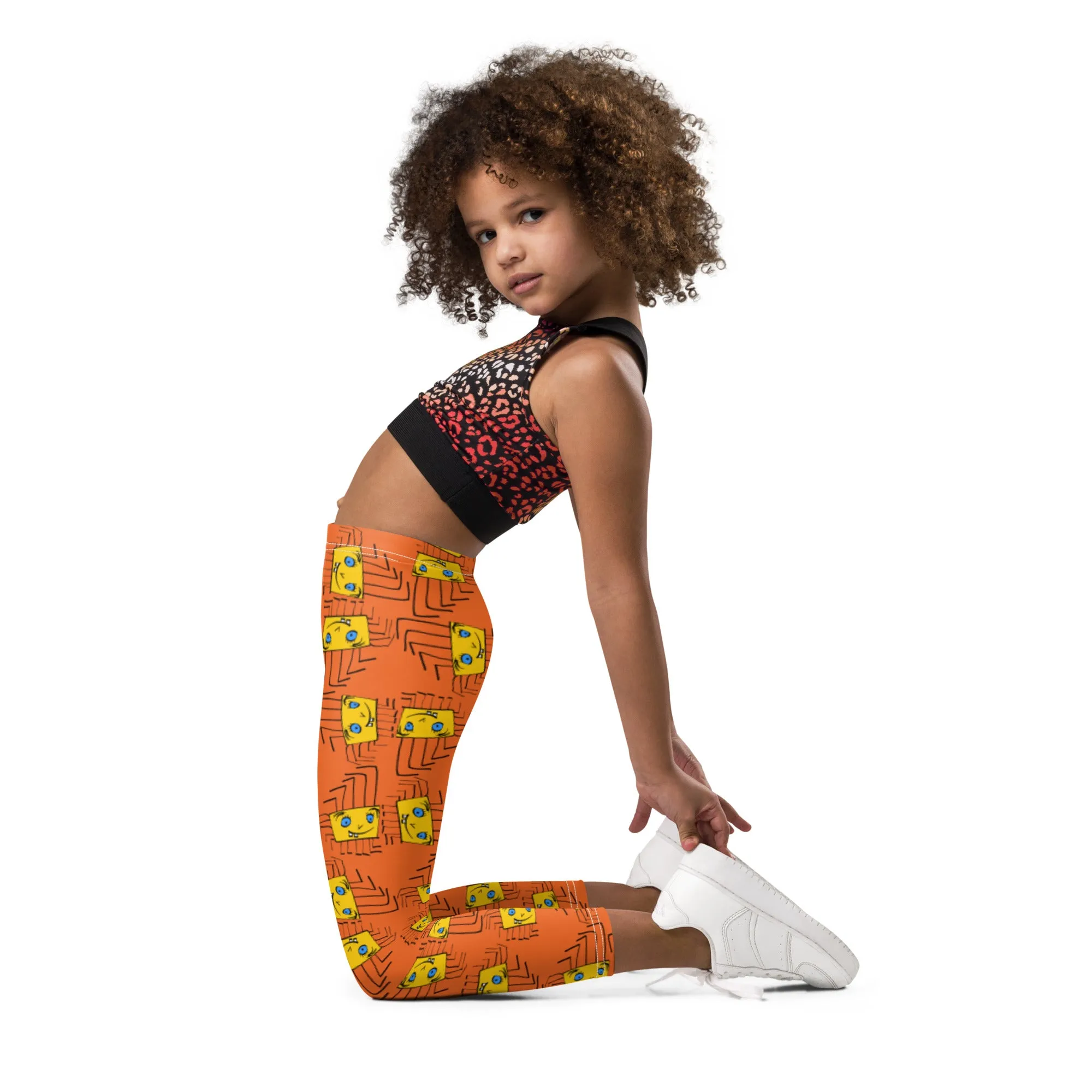 Kid's Leggings - Piki on Orange