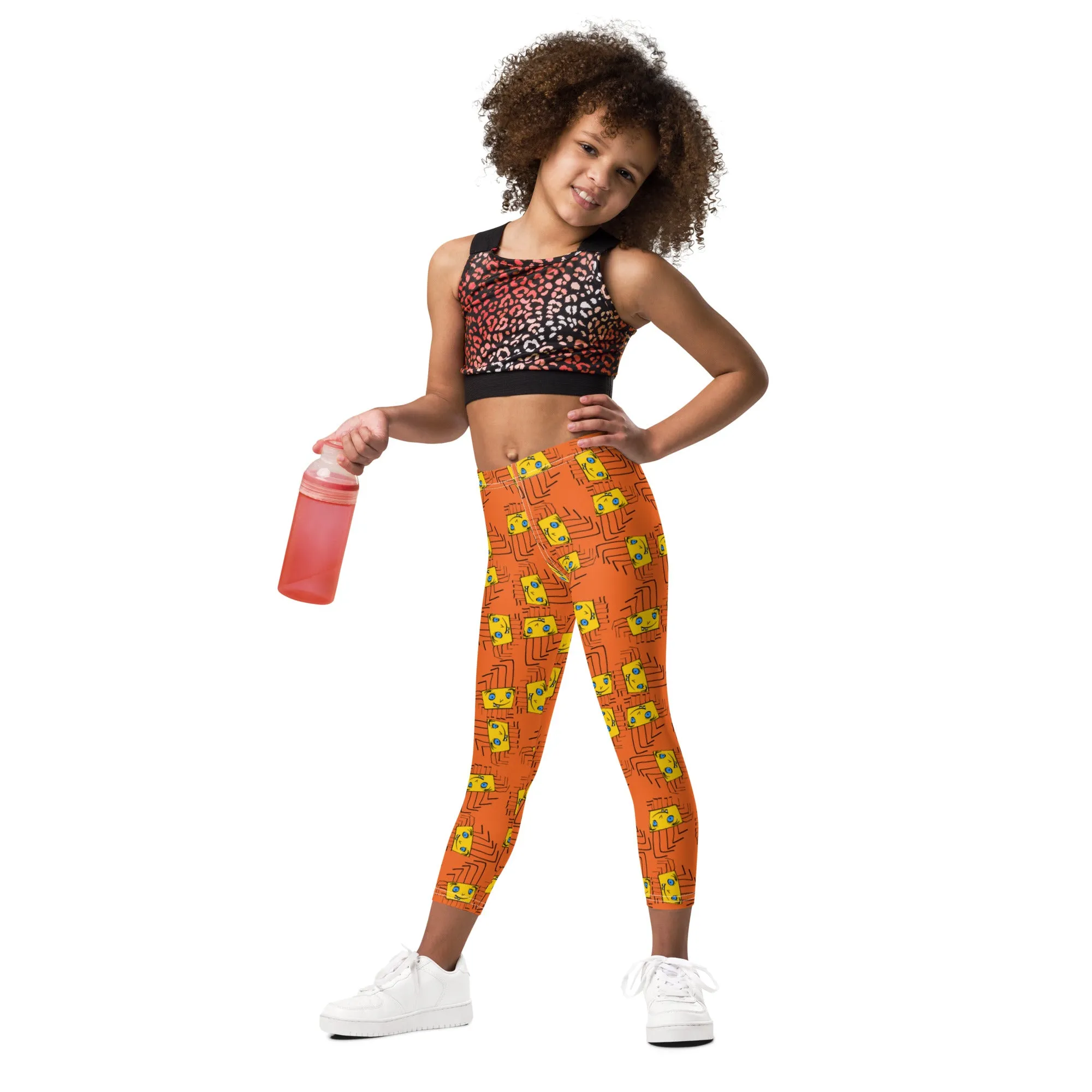 Kid's Leggings - Piki on Orange