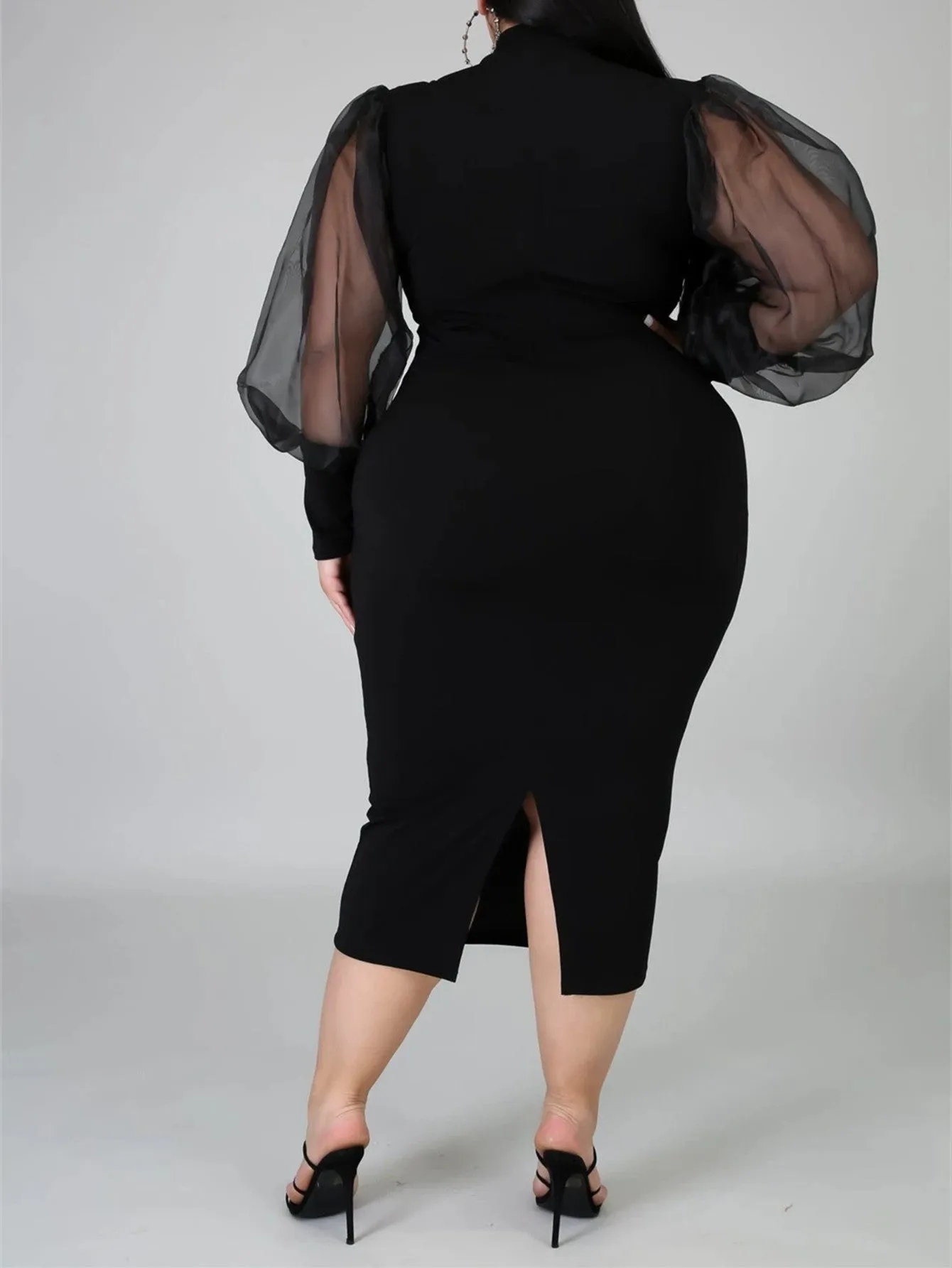 KittenAlarm - Fashion Puff Sleeve Plus Size Party Midi Dress