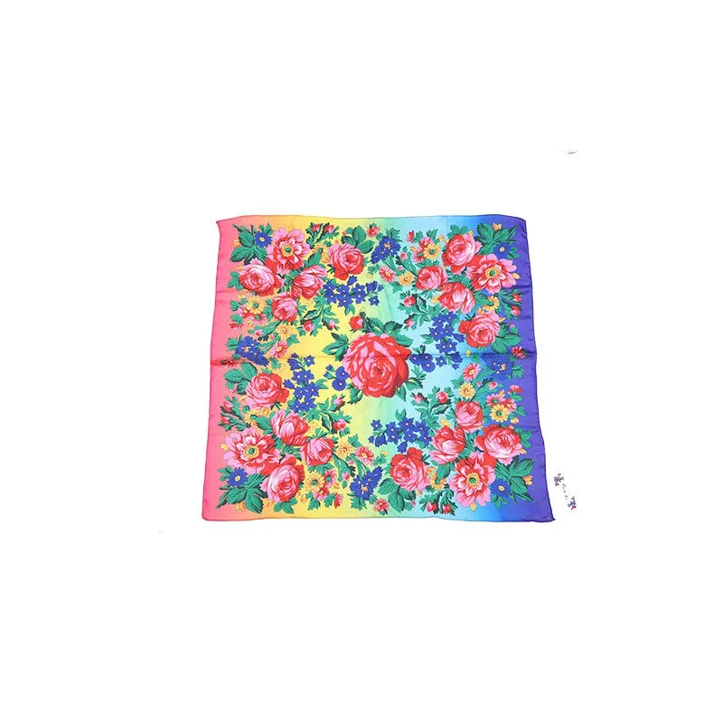 Kokum Floral Art Silk Touch Rainbow Scarf - 30x30